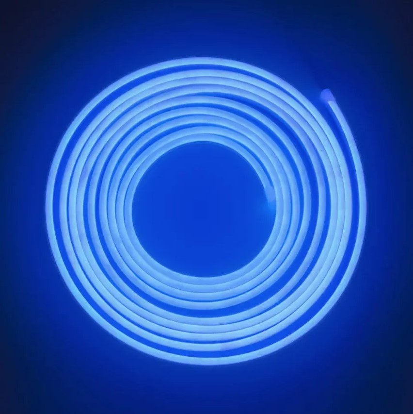 Синяя неоновая светодиодная лента PJ neon 5 метров с адаптером питания 6х12, 12В, 9.6Вт, IP67, 120 LED/метр