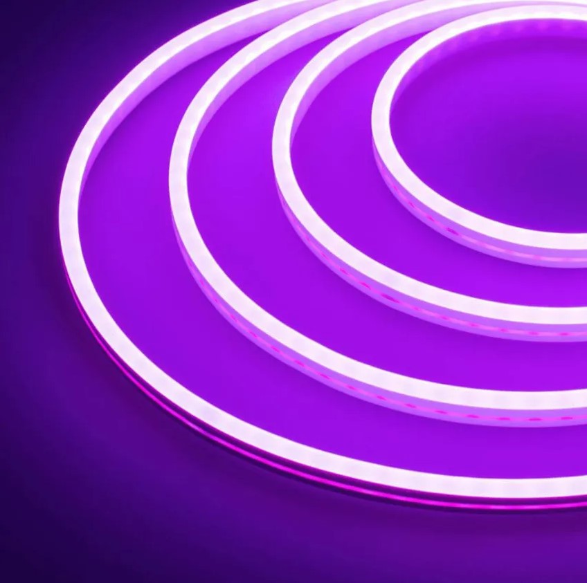 Фиолетовая неоновая светодиодная лента PJ neon 5 метров с адаптером питания 6х12, 12В, 9.6Вт, IP67, 120 LED/метр